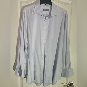 Canali White with blue specs Long Sleeve Button-Up Shirt Sz 18 1/2